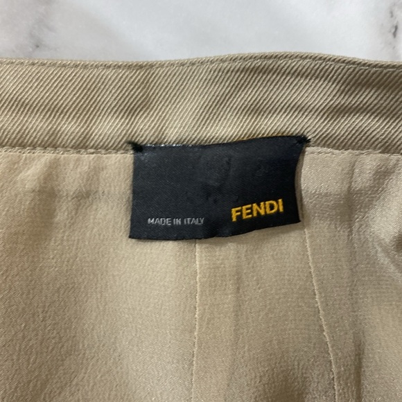Fendi Skirt Womens 40 Tan Twill Silk Mini Peplum Layered Pencil Classy Designer - Picture 8 of 15